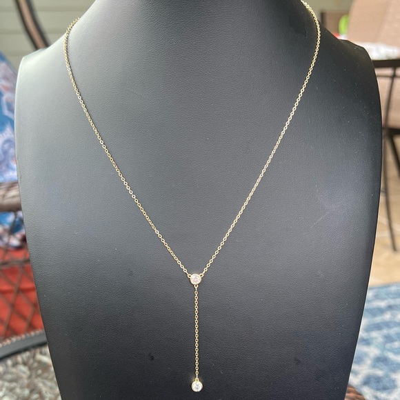 Gold lariat Y necklace CZ adjustable 18" 20" LA CN La Gem & Jewelry Design, Inc - Picture 10 of 10